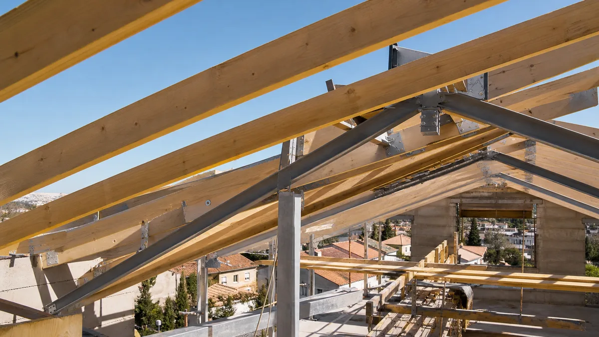 Charpente en construction à Montpellier avec divers matériaux