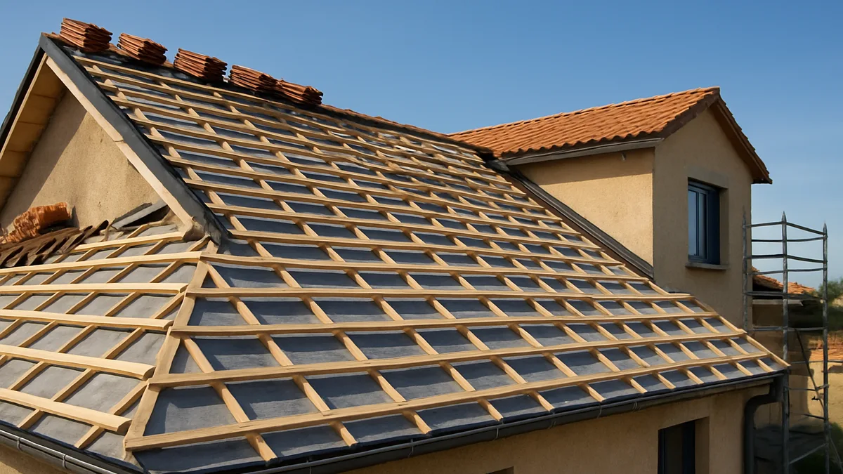 Contre-lattage de toiture sur une maison en Occitanie